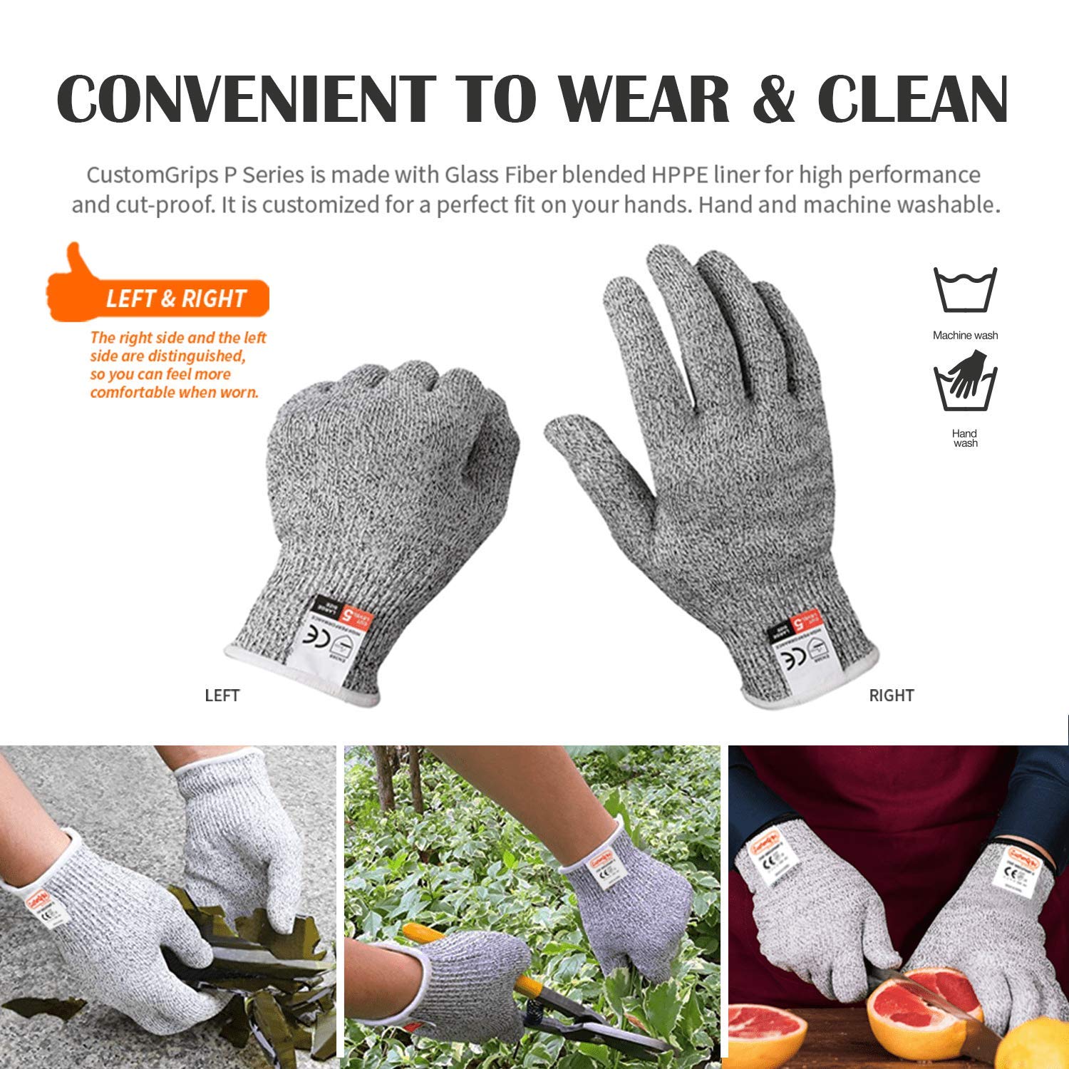 CustomGrips guantes resistentes a los cortes, nivel 5 de protección, guantes de seguridad de grado alimenticio para grifo de ostra y trabajo de cocina
