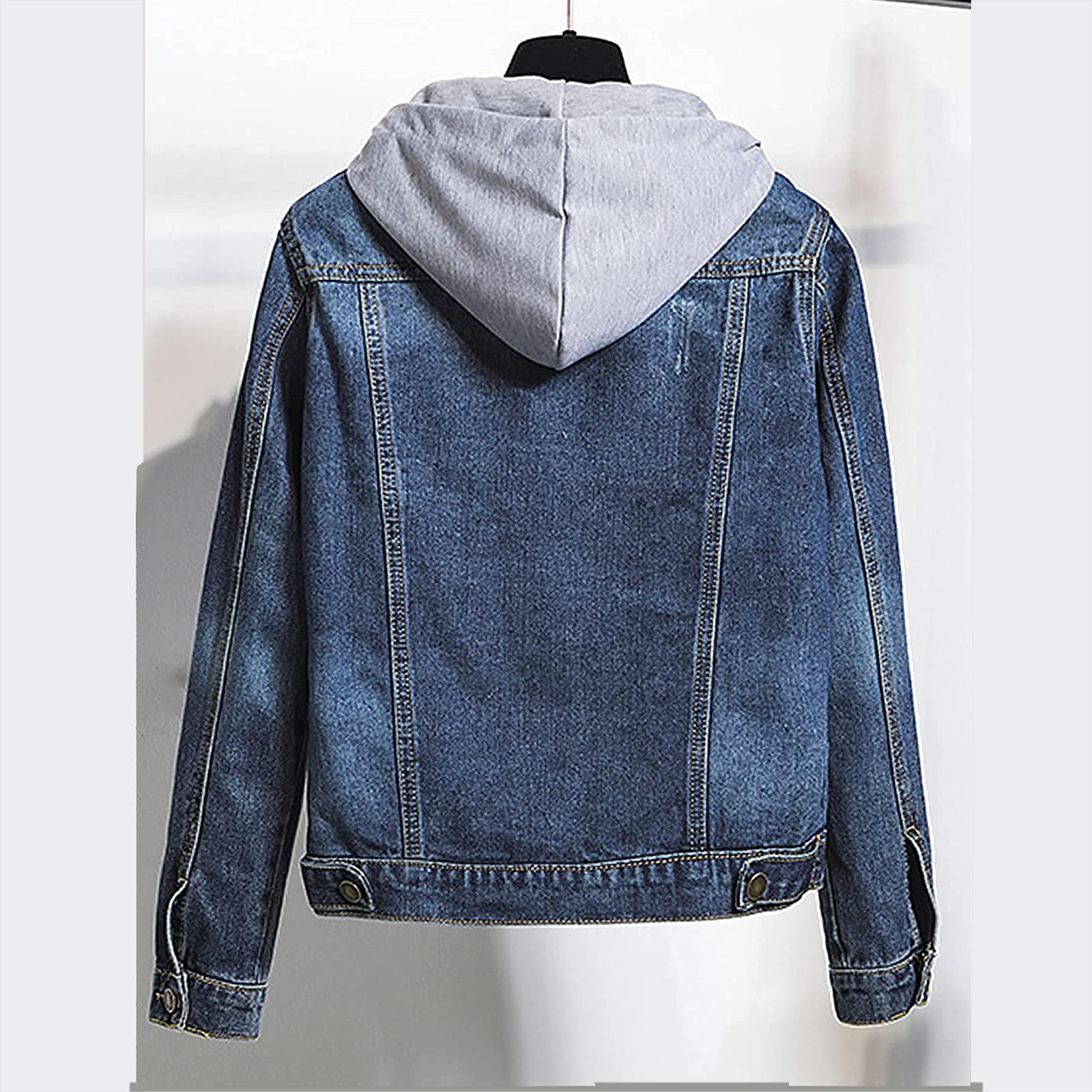 Chaqueta vaquera acolchada, para mujer, manga larga, con capucha, básica, lavado informal