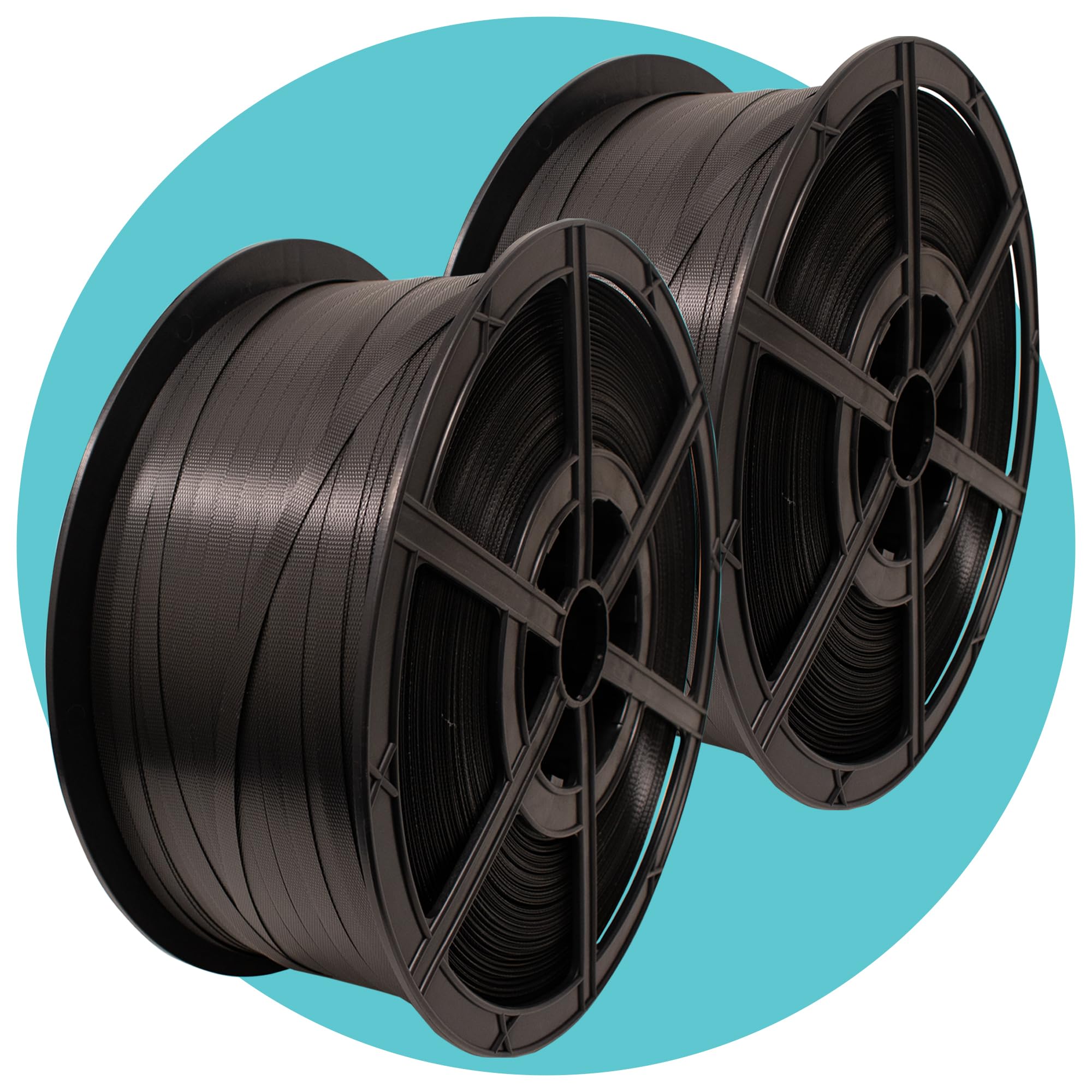 Triplast Pack Of 2 Polypropylene Hand Strapping Coil (12Mm X 1500M, 240Kg Break Strain) - Medium Duty Black Pallet Banding With Plastic Reel For Securing Boxes, Strapping Pallets & Warehouse Use (Pack Of 2)