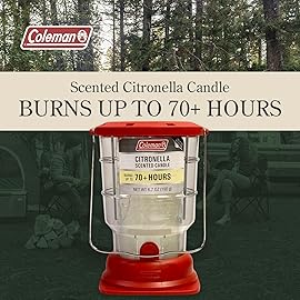 Coleman 70+ Hour Citronella Candle Outdoor Lantern, Classic Design with Easy Carry and Hang Handle, Extended Burn Time for Camping, Picnics, and Patio Ambiance, 6.7 oz, Red