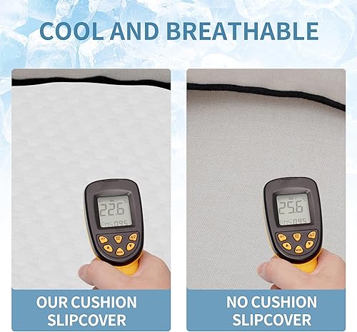 Miniatura 6 de Easy-Going Funda de cojín de fibra de hielo para sofá biplaza, protector elástico de muebles para niños, mascotas (cojín de sofá biplaza, gris)