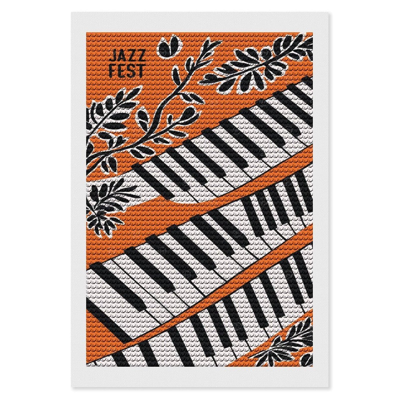 Junmoney Jazz Fest Orange Diamond Art Canvas 8"x12", Easy Handmade Project, Complete Accessories, Bedroom Decor, Birthday Gift