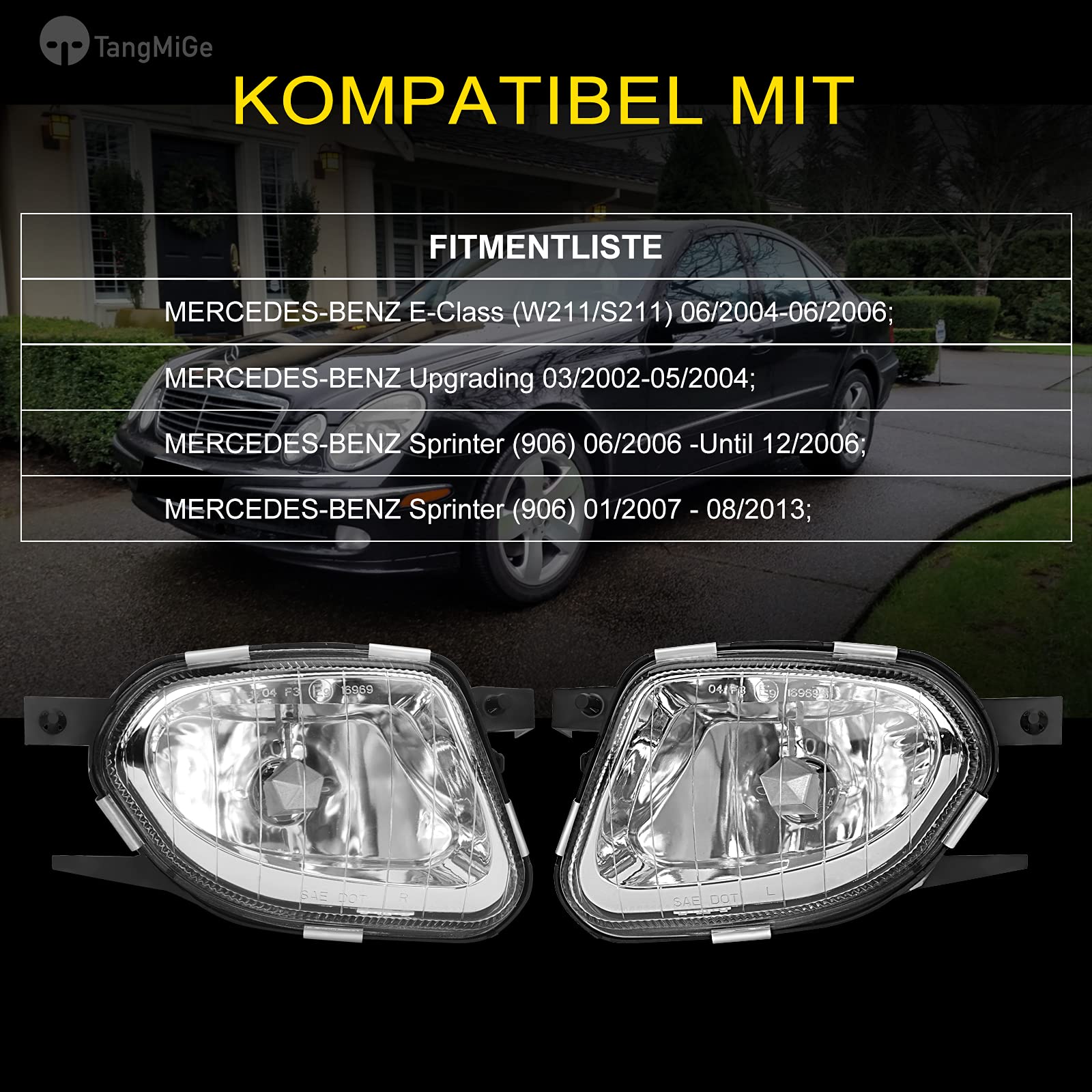 TangMiGe Fendinebbia compatibile con Mercedes Benz Classe E (W211/S211) 03/2002-05/2004, Sprinter (906) 06/2006-12/2006(standard item), Sprinter (906) 01/2007-08/2013, 1 Paio (Chiaro)