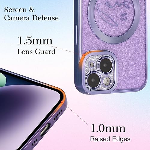 Miniatura 3 de EYZUTAK Funda magnética para iPhone 13, con purpurina brillante de lujo, diseño de corazón chapado en lindo patrón de corazón, compatible con