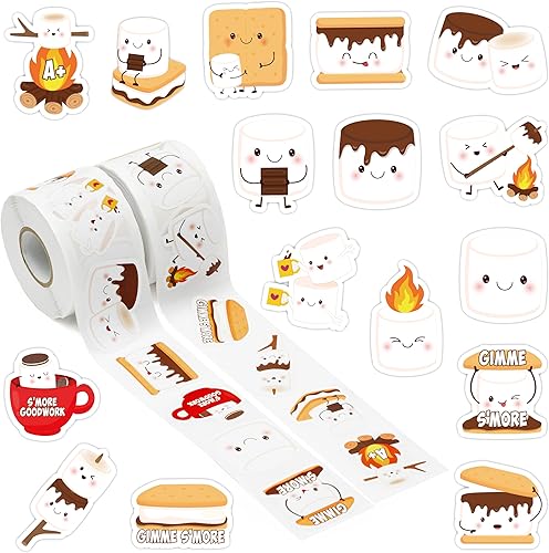 A1diee 1000 calcomanías de malvavisco en 2 rollos con 16 patrones, lindos malvaviscos, calcomanías autoadhesivas motivacionales para maestros,