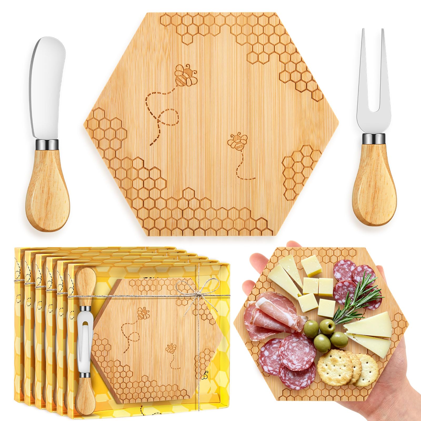 Ziliny 6 Set Baby Shower Prizes, Honey Bee Cheese Board Gifts, Hexagon