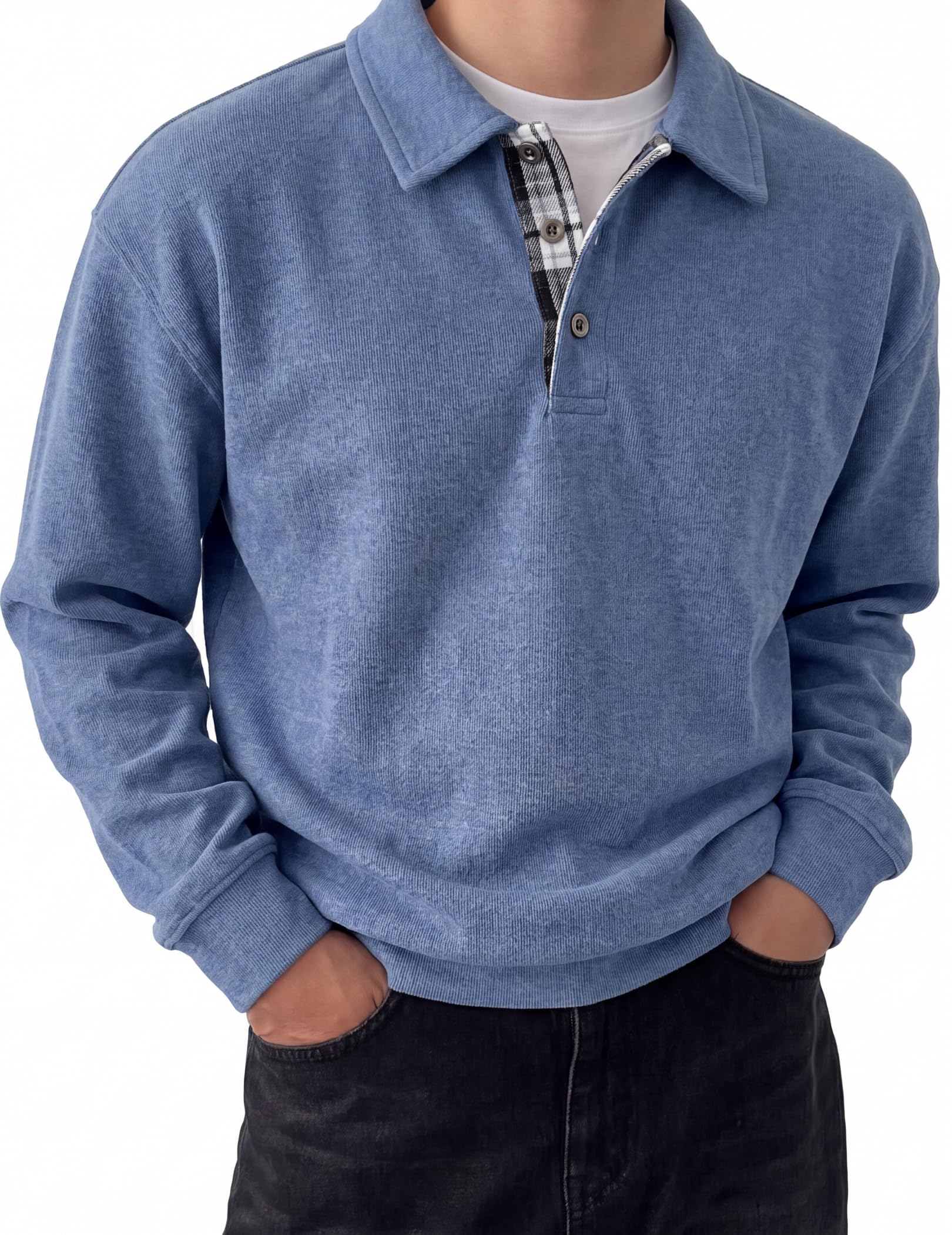 Men's Casual Polo Shirts Long Sleeve Basic Collared Pullover Tops | Soft Stretchy Fabric,Stylish,Button,Plaid Placket,Classic,Relaxed Fit,Oversized,Work,Old Money,Golf Polo Shirts