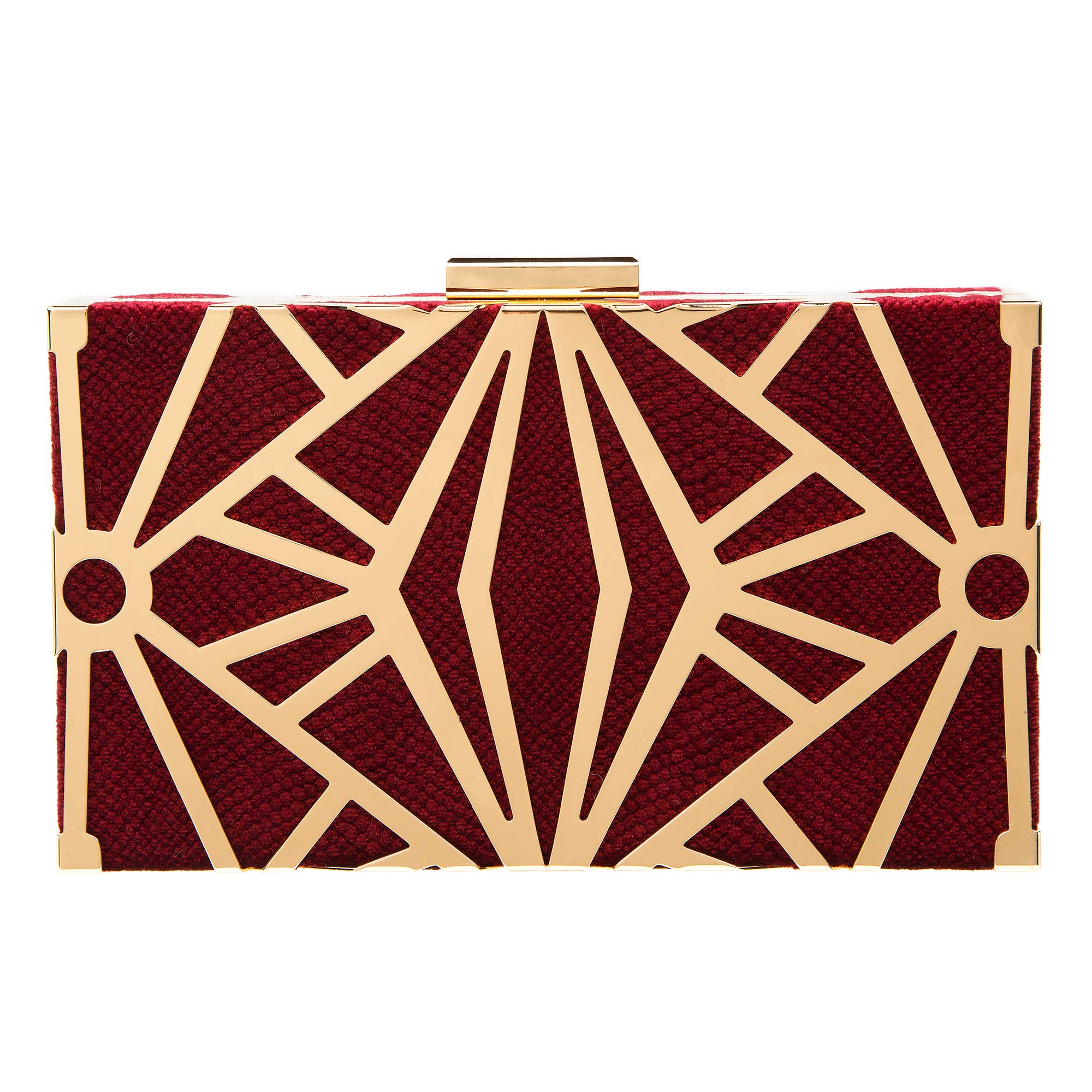 CARIEDO Women Evening Bag Elegant Clutch Purse Exquisite Velvet Metal Hollow out Handbags Prom Wedding Party, Maroon, M