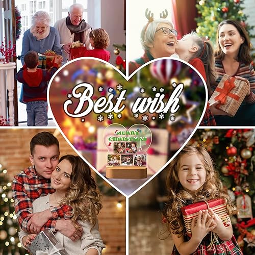 Miniatura 7 de Marco de fotos de corazón personalizado, luz nocturna, lámpara de cristal, texto de imagen personalizada, luz cálida, regalo personalizado para