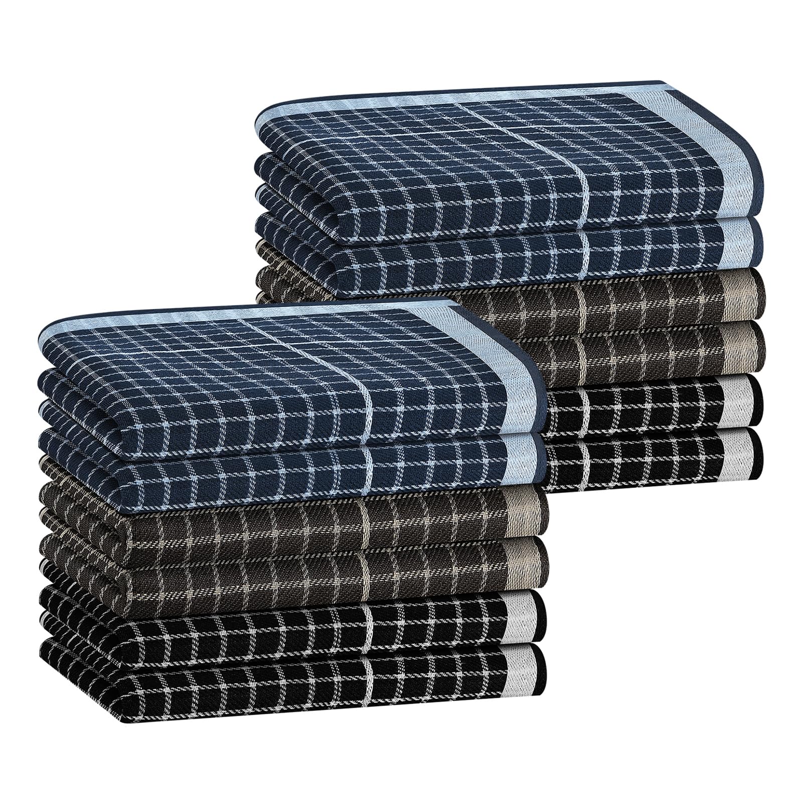 Houlife Men's Black+Blue+Brown Plaid Cotton Hankerchieves, Cotton Striped Checkered Pattern Handkerchief With Assorted Color Vintage Hankies, 12Pcs