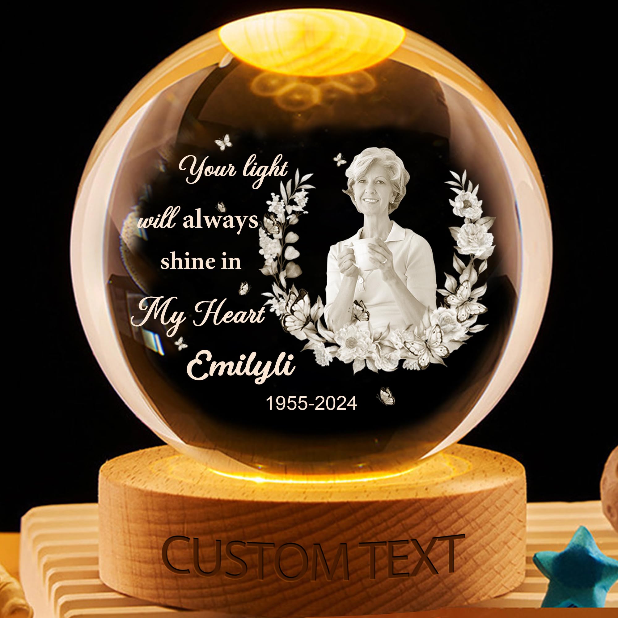 KKIIOEXX Personalized Photo Crystal Globe Lamp,Custom Photo Crystal Ball Night Light Memorial Keepsake,Remembrance Memorial Sympathy Gift for Loss of Loved One
