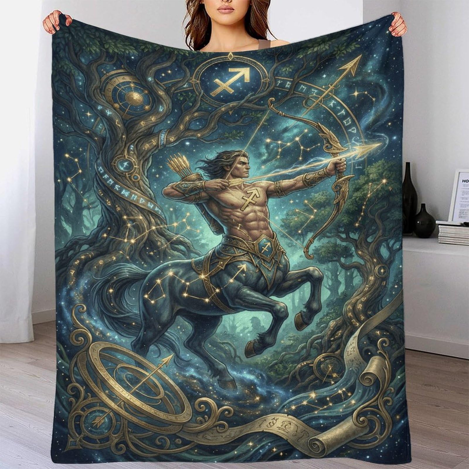 W7C8U2X3 Sagittarius Zodiac for for Flannel Throw Blanket, Travel Bed Couch