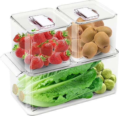 WAVELUX Contenedores de ahorro de productos para refrigerador almacenamiento de alimentos y frutas verduras 3 piezas apilables para congelador