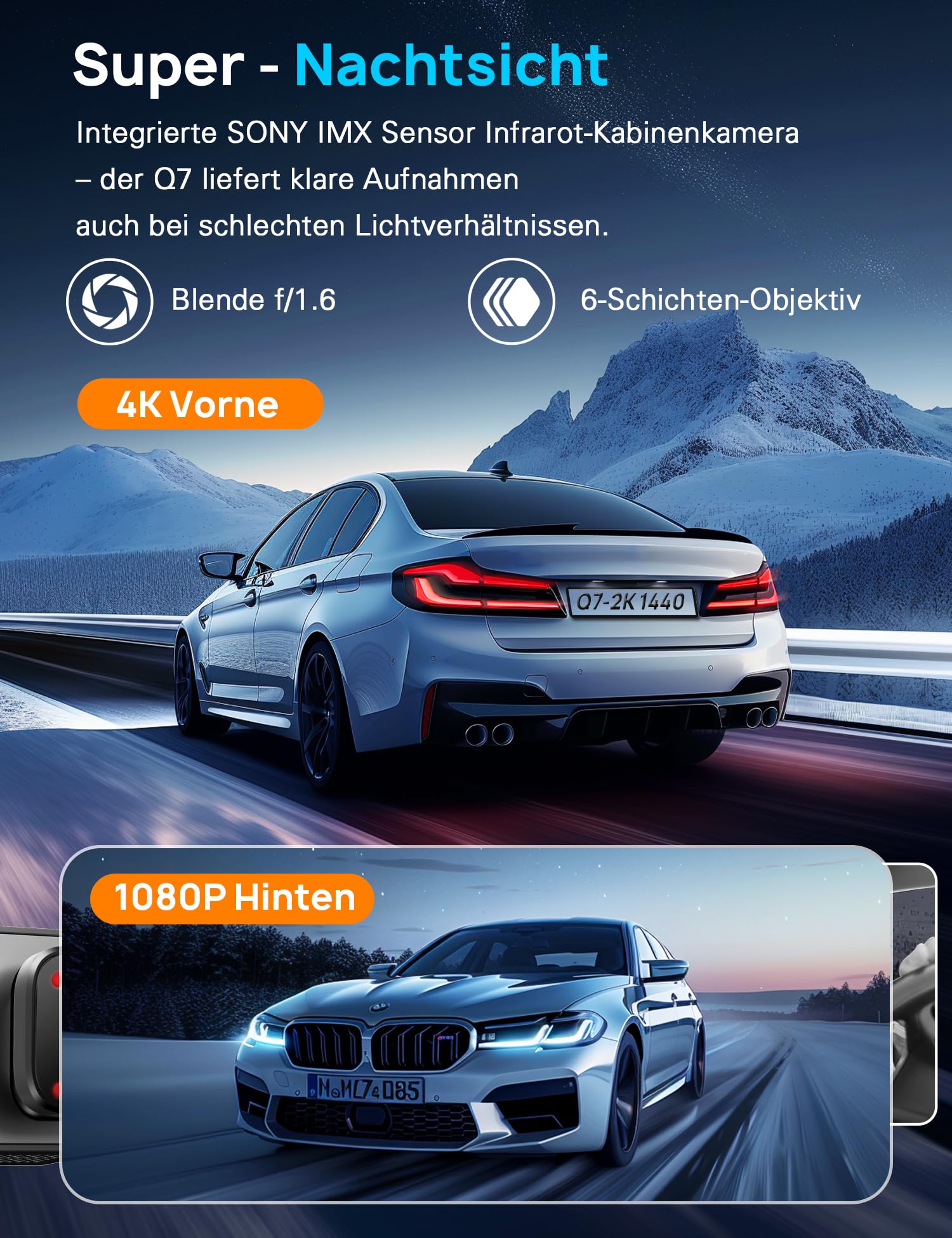 Navycrest Dashcam 4K+1080P 5GHz WiFi Dual Auto Kamera mit 32GB SD Karte Super Nachtsicht WDR G-Sensor 24/7 Parküberwachung