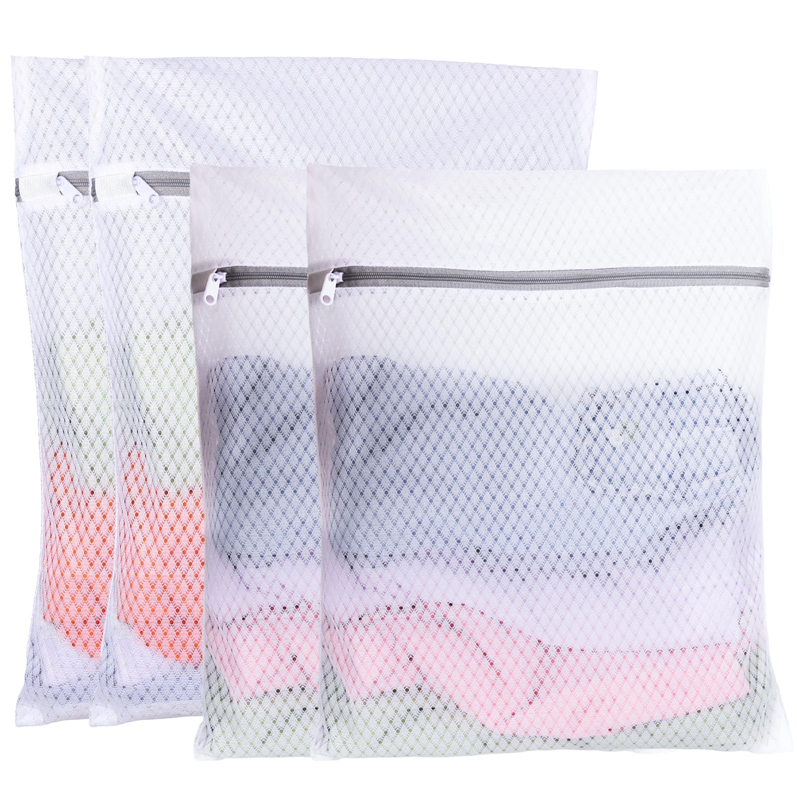4PCS Mesh Laundry Bags for Washing Machine, 60x50cm/50x40cm Laundry Bags with Zips, Reusable Washing Machine Wash Bag for Clothes, Underwear, Bra,Socks (2XL+2L,White) — image 1