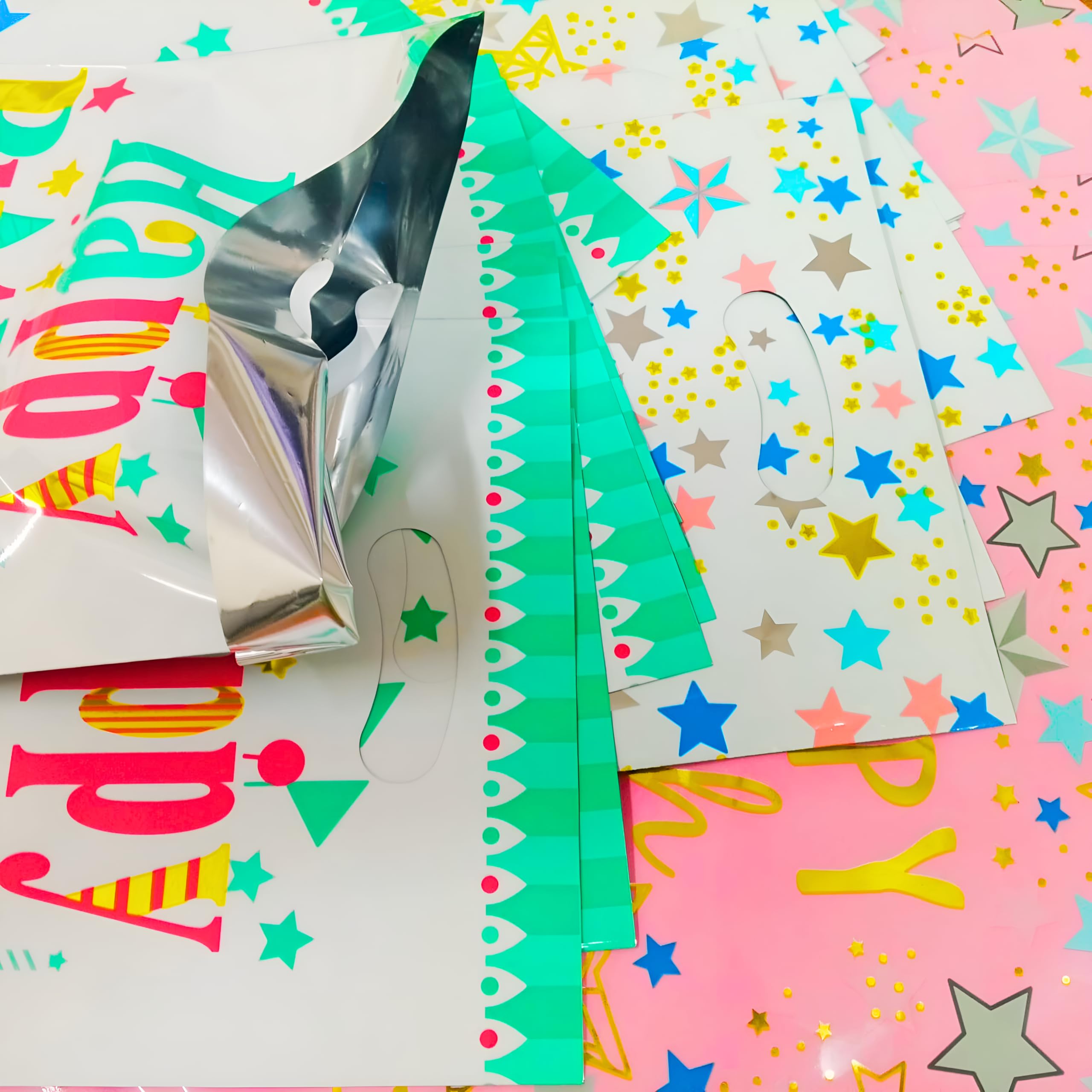 WP WANNA PARTY Paper 10 Pcs Starry Affairs Happy Birthday Loot Bags Party Favor Goodie Candy Bags with Handles for Kids Boys & Girls 12" x 8", White 4