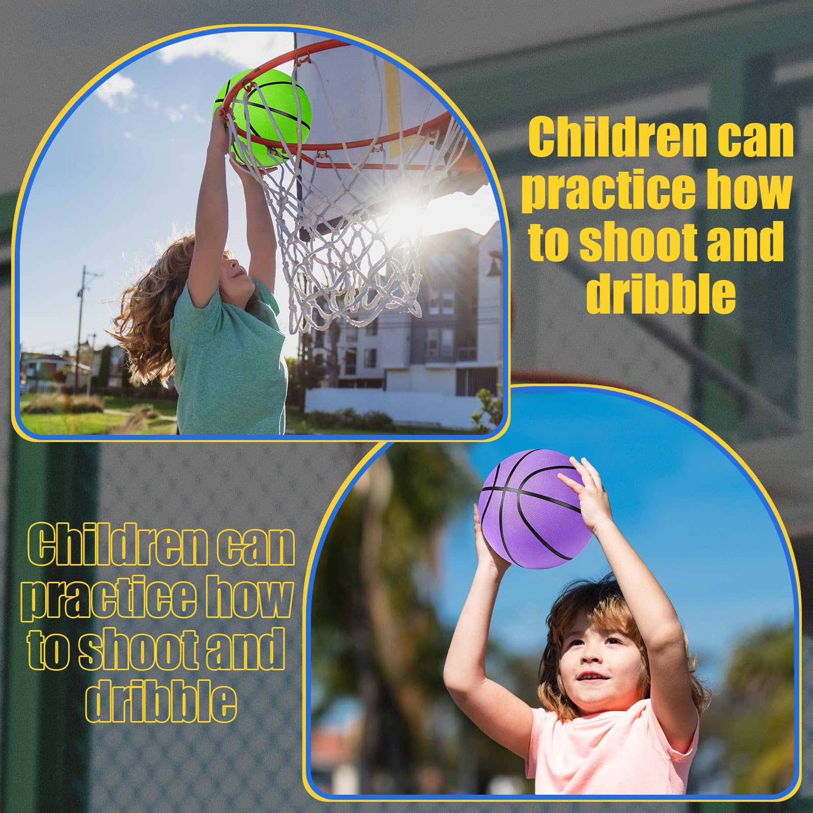 Jerify Confezione da 12 palline da basket in gomma, per interni ed esterni, dimensioni ufficiali, in 6 diversi colori, con pompa, per bambini, ragazzi, ragazze, per attività all'aperto e per allenarsi