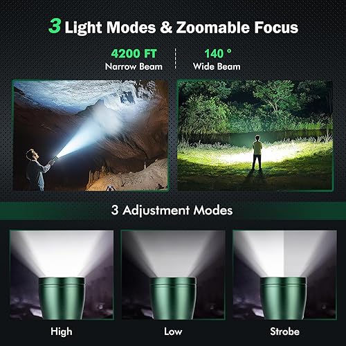 Miniatura 3 de Linternas recargables de alto lúmenes, 900.000 lúmenes LED linterna táctica de mano alimentada con batería con 7 modos de luz, luz lateral COB,