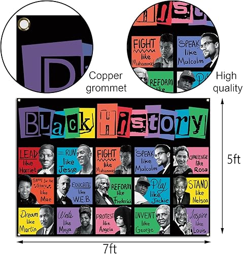 Miniatura 6 de Sunwer Telón de fondo para cabina de fotos del mes de la historia negra, pancarta de gente famosa afroamericana, decoración para tablón de anuncios
