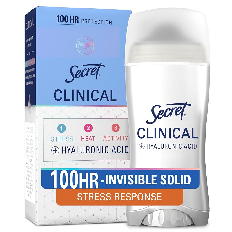 Desodorante antitranspirante Secret Clinical Strength com ácido hialurônico e minerais balanceadores de pH, sólido invisível, 73 g