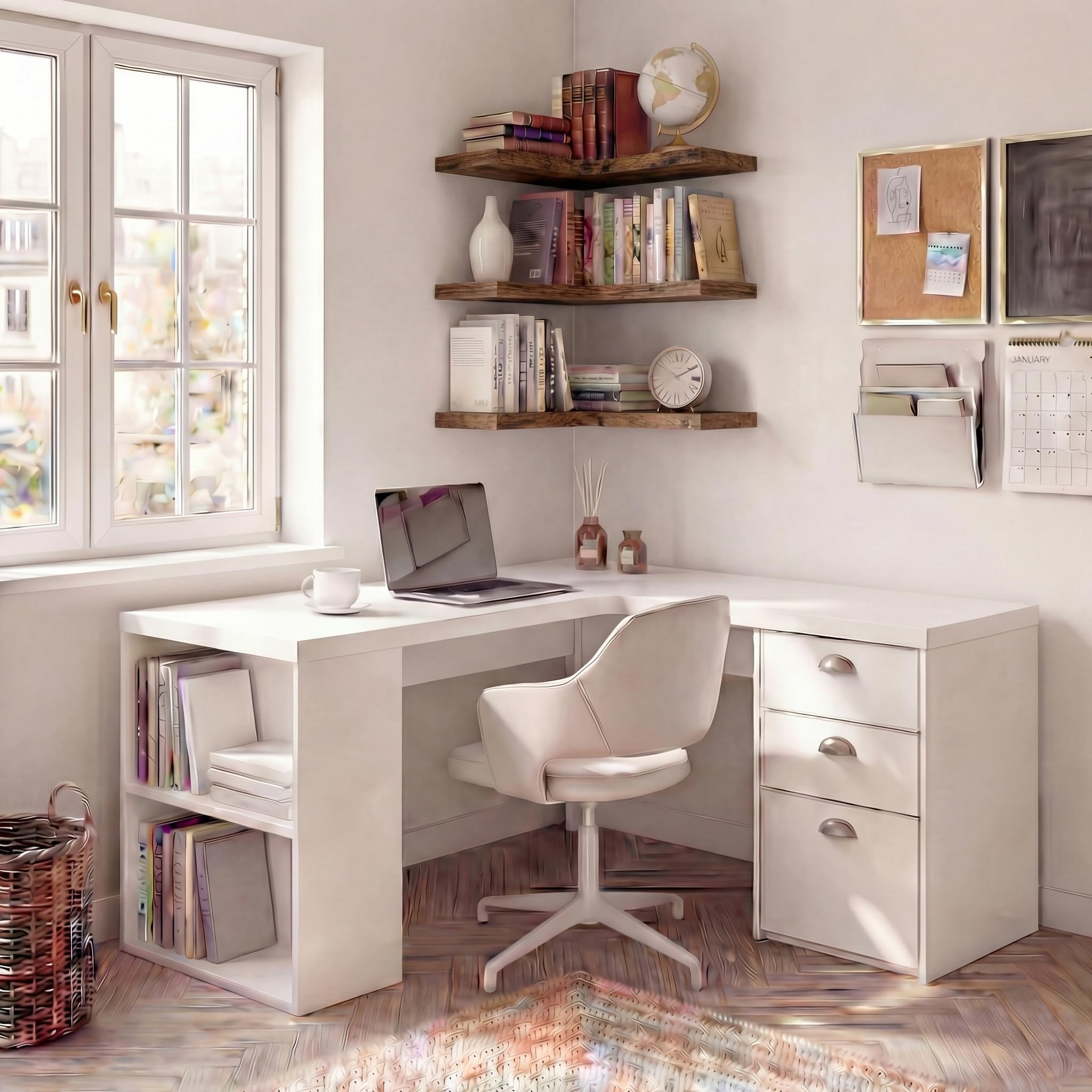 Wandregal Holz Eckregal HäNgend L-FöRmiger HäNgeregal Bilderleiste Schweberegal Regal KüChe GewüRzregal FüR Wohnzimmer Schlafzimmer Bad Flur BüRo Wand Deko,3er Set (Braun)