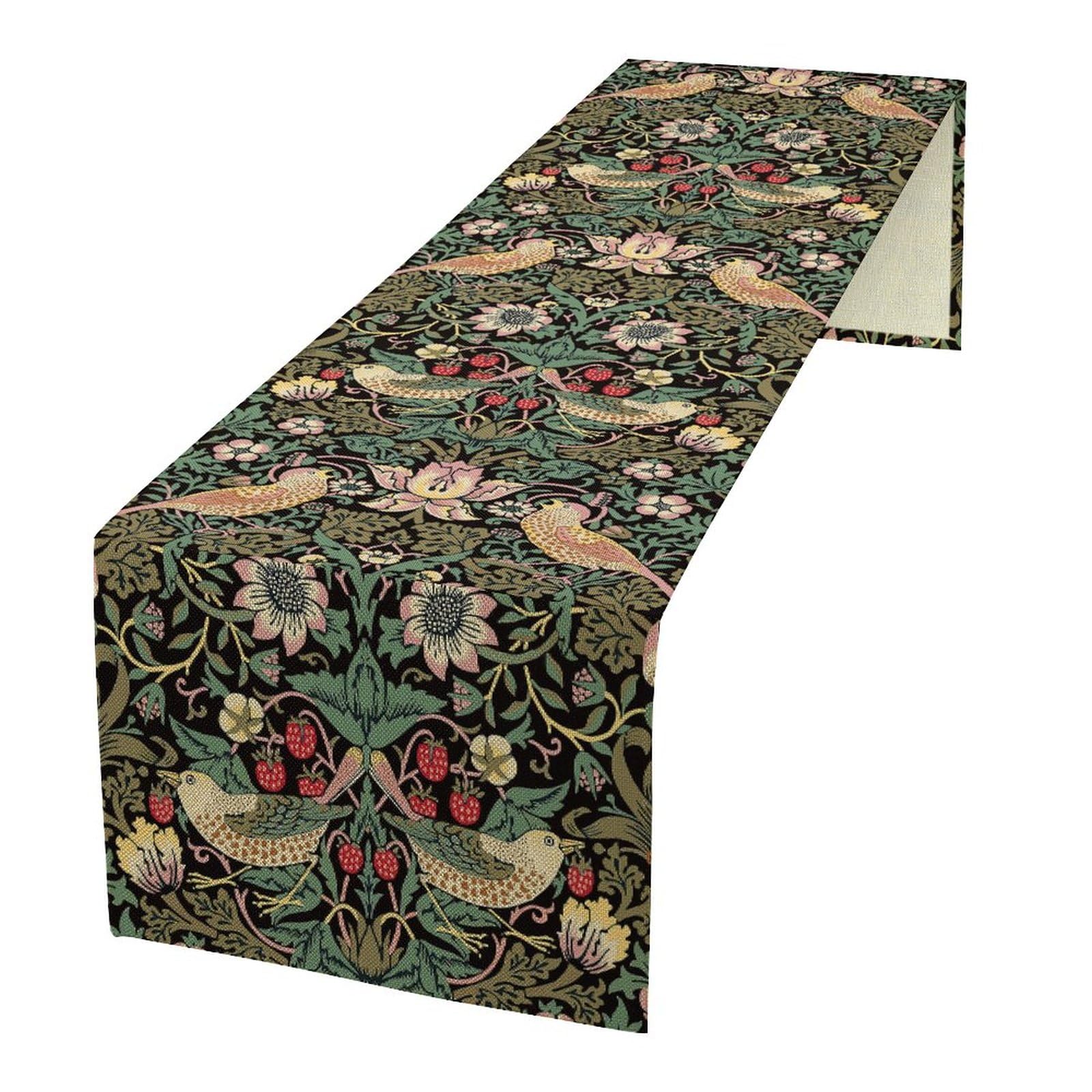 YCness William Morris Floral Table Runner, Vintage Flowers Green Botanical Printed Table Runner for Home Kitchen Dining Table Decoration,13x120 Inch