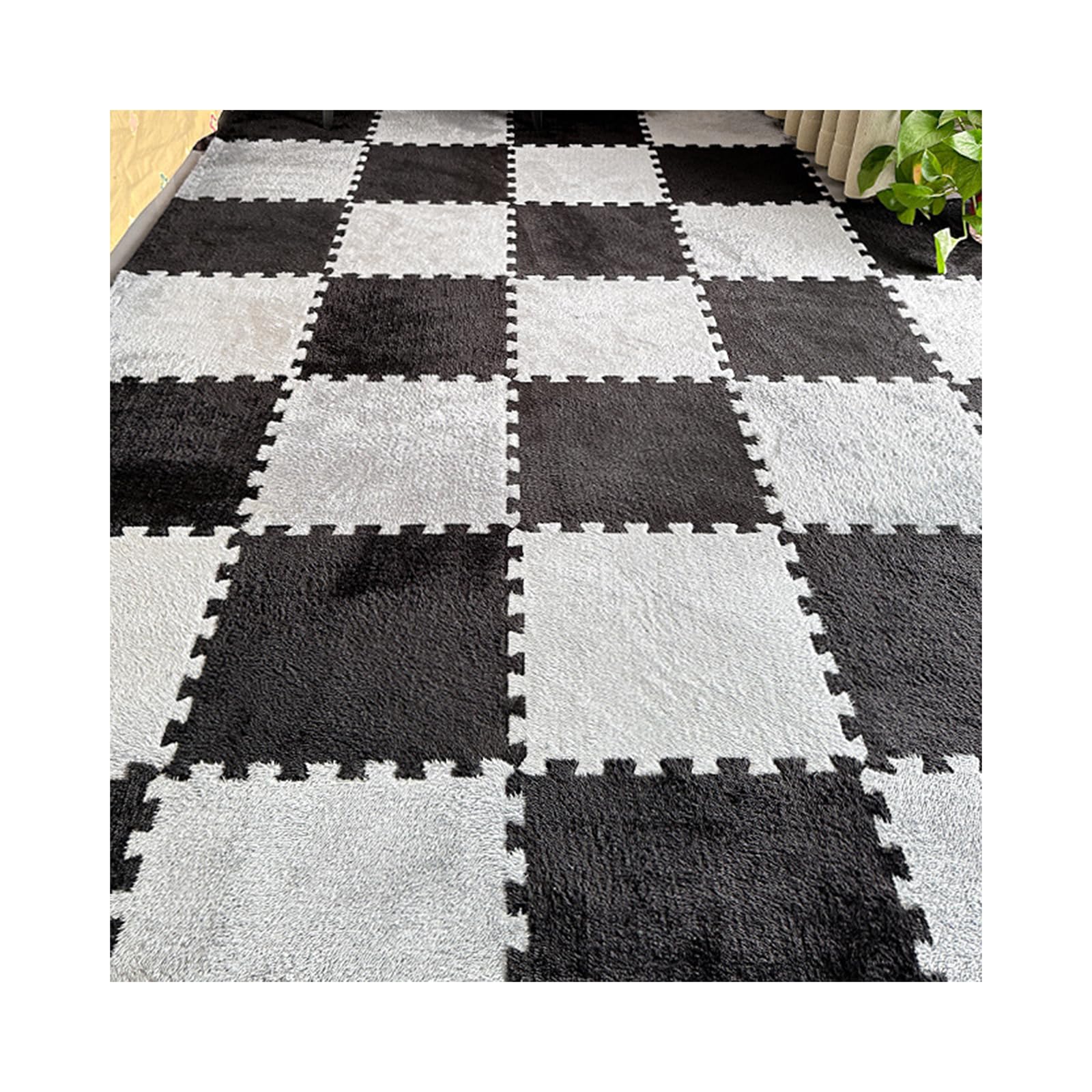 Mata do puzzli podłogowych Dywan podłogowy Puzzle 10 szt. EVA Grubość 1,2 cm Antypoślizgowy do Domu Pokój Dziecięcy Dekoracja pokoju Zabaw-Szary+Czarny || 30 x 30 cm / 12 * 12 cali