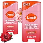 Lume Whole Body Deodorant - Smooth Solid Stick - 72 Hour Odor Control - Aluminum Free, Baking Soda Free and Skin Safe - 2.6 Ounce (Pack of 2) (Peony Rose)
