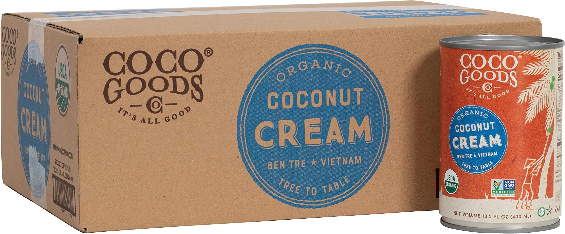 CocoGoods Co Single-Origin Organic Coconut Cream 13.5 fl. oz - Gluten-free, Non-GMO, Vegan, & Dairy-free, 12 pack