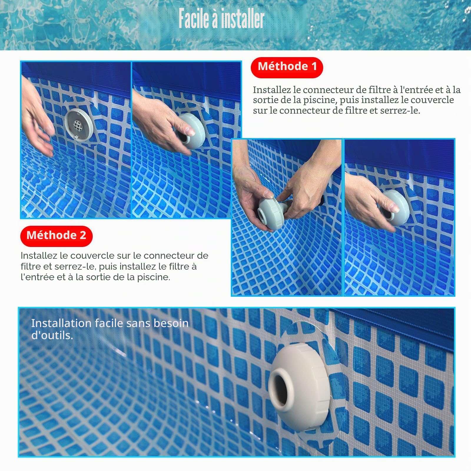 Pipihome Kit de pièces de Rechange d'entrée et de Sortie d'eau de Piscine Hors, Pièce de Rechange pour Accessoires de Piscine Intex/Coleman(1 Set)