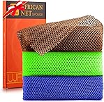 3 Pieces African Bath Sponge African Net Long Net Bath Sponge Exfoliating Shower Body Scrubber Back Scrubber Skin Smoother,Great for Daily Use (Brown、Blue、Green)