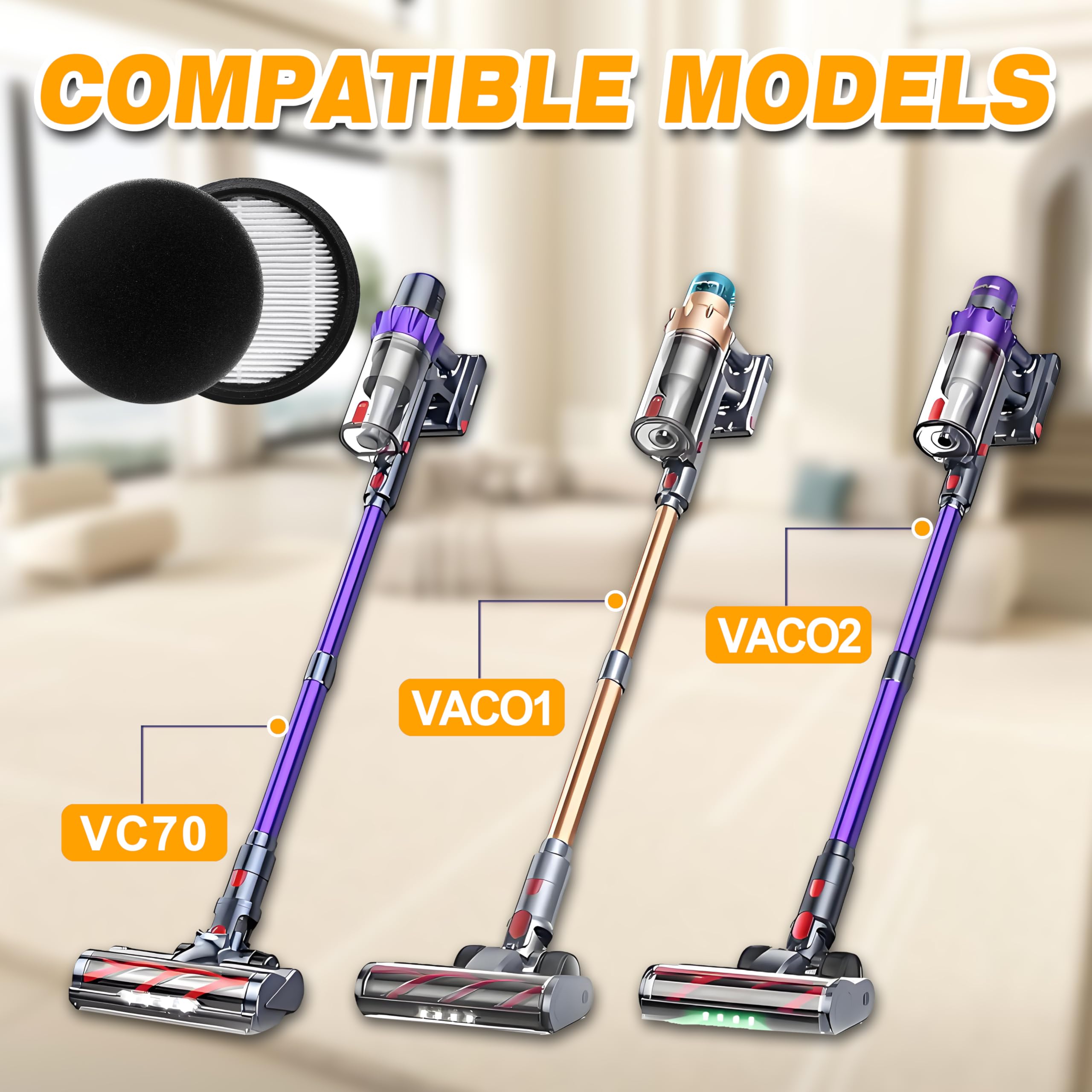 Washable & Reusable Vacuum Cleaner Filter 4-Pack - Compatible with SMOTURE VAC01/VAC02/VC70 & ozeeco EC01 Cordless Vacuums — view 2