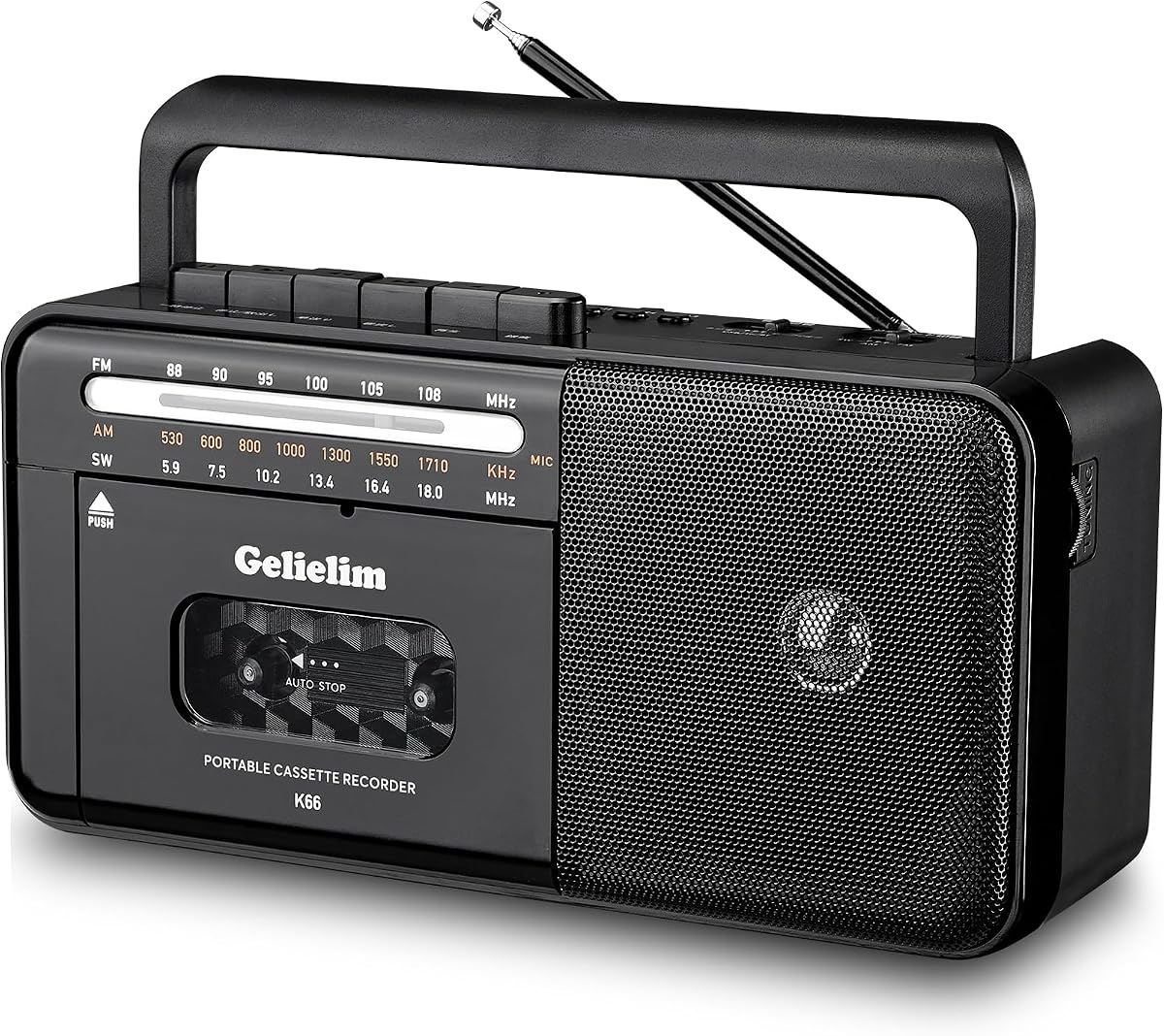 Gelielim Cassette Tape Player Bluetooth Boombox, Cassette Player AM/FM/SW Radio Stereo, Tape Player/Recorder with 8W Speaker and Earphone Jack, USB/TF Card Player, AC Powered or Battery Operated