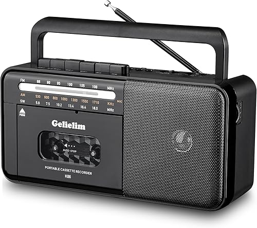 Gelielim Reproductor de cinta de casete Bluetooth Boombox, reproductor de cassette radio estéreo AMFMSW, reproductor de cintagrabadora con altavoz
