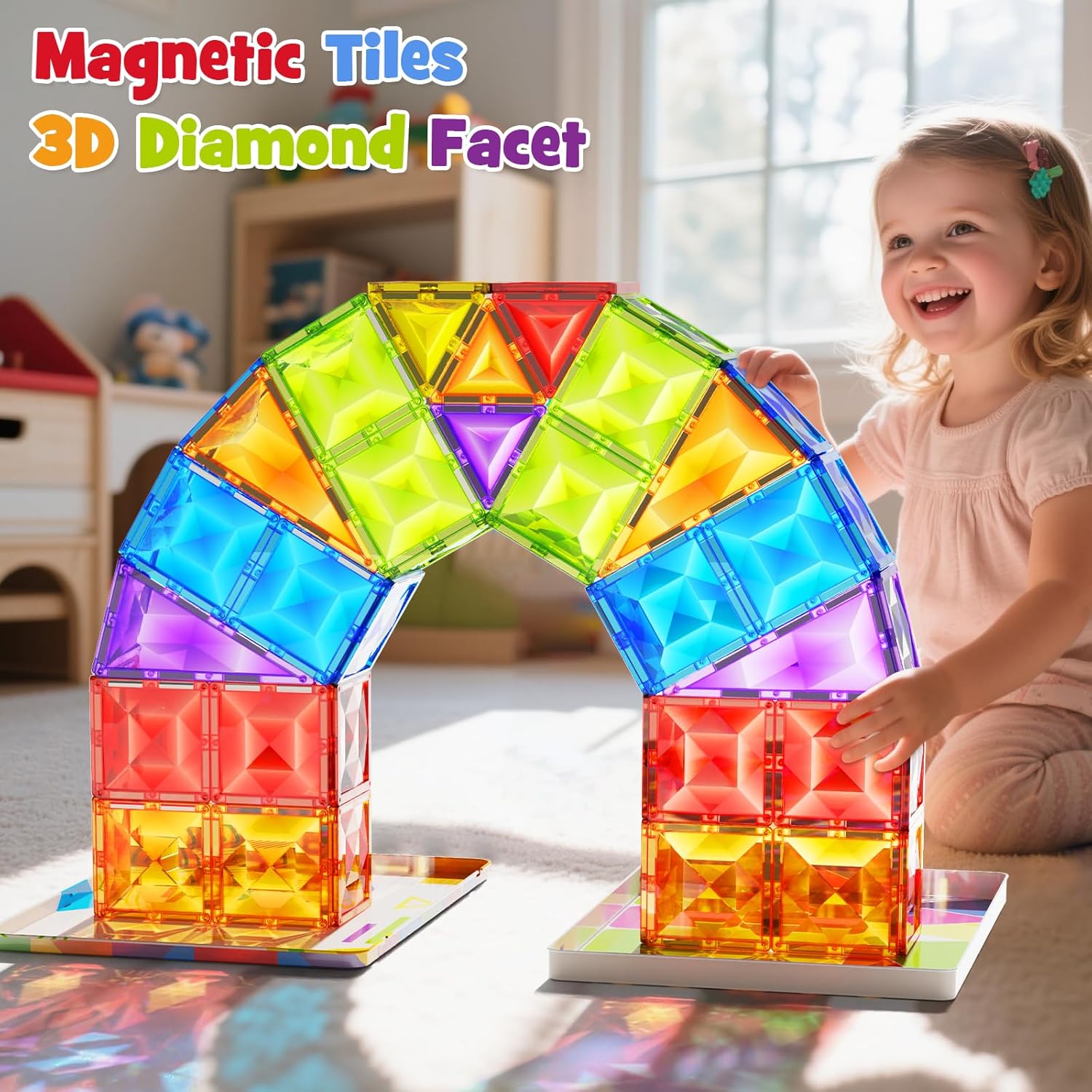 Magnetic Tiles for Kids Ages 4-8, Holiday Building Set with Diamond Surface & Metal Storage Box, 48 & 60PCS STEM Learning Toys, Educational Building Gifts for 3-8 Year Olds
