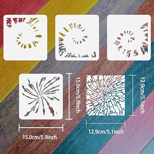 Miniatura 2 de FINGERINSPIRE 4 plantillas de teñido anudado en capas de 5.9 x 5.9 pulgadas, plantilla de pintura reutilizable con patrón de teñido anudado,