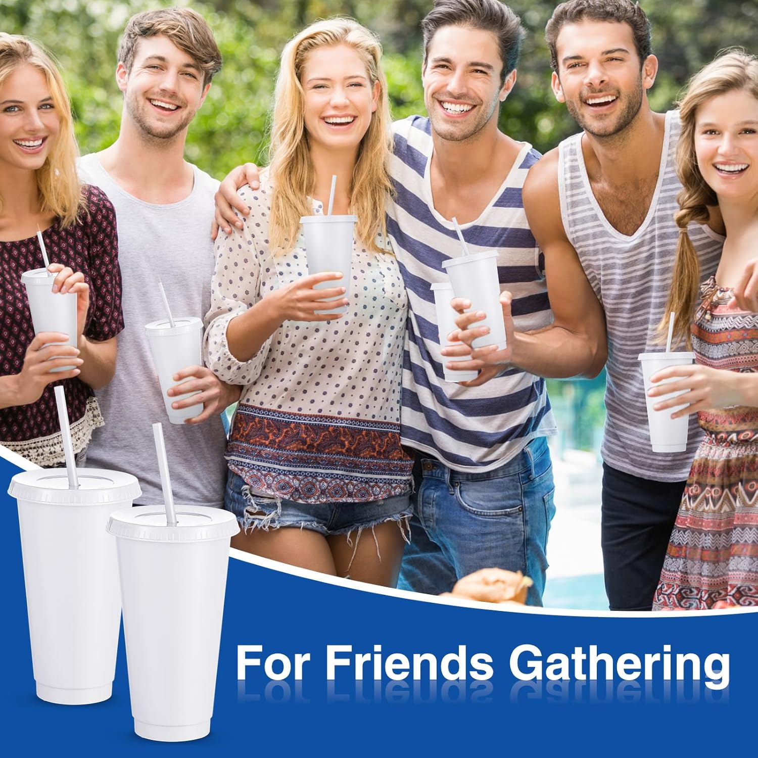 Amyhill 12 Pcs Reusable Cups with Lids and Straws 24 oz Plastic Tumbler Iced Coffee Cup Travel Mug for Smoothie Juices Birthdays Sleepover Party Supplies for Girls (White) - Image 6