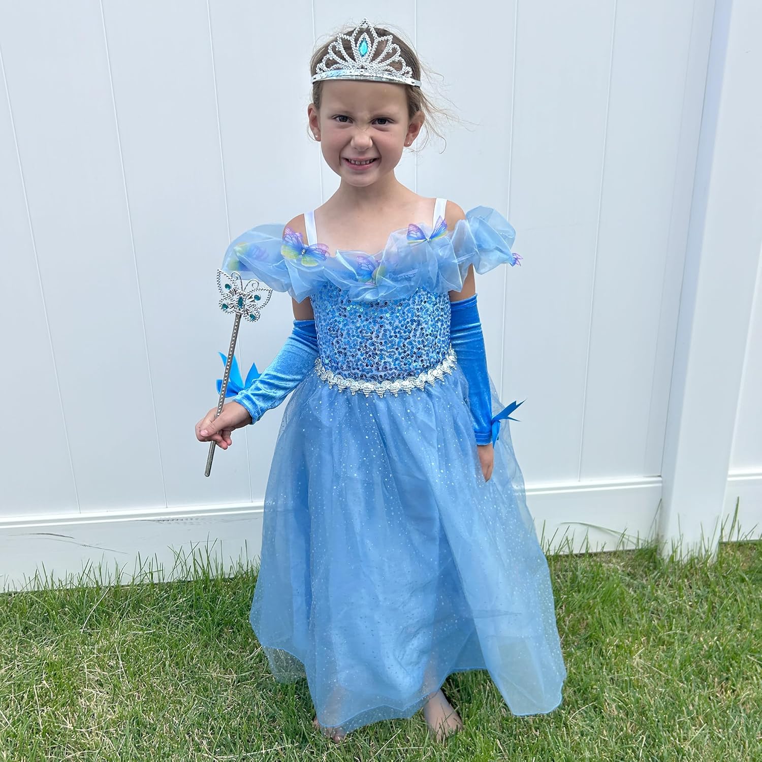 Princess dress for Girls Butterfly Princess Costume Glittering Blue Fancy Dress Up for Halloween Cosplay Party - Image 4