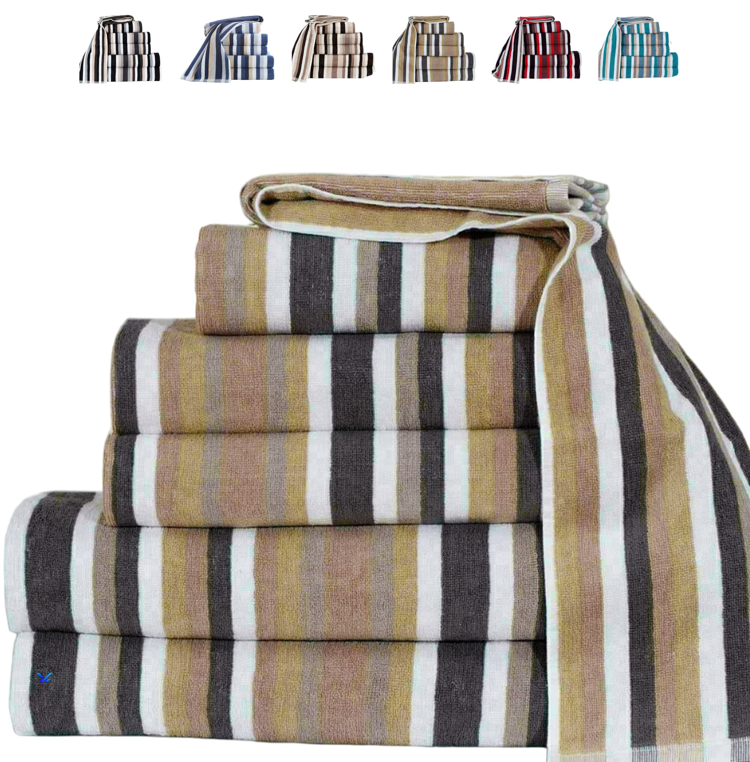 TheWhiteWater – 100% Natural Cotton HAND – BATH – BEACH Towel & Sheets – Royal Victorian Flossy Stripe Design – 6 Threads Combed Stripe 550 GSM (1 x Bath Sheet, Mocha)