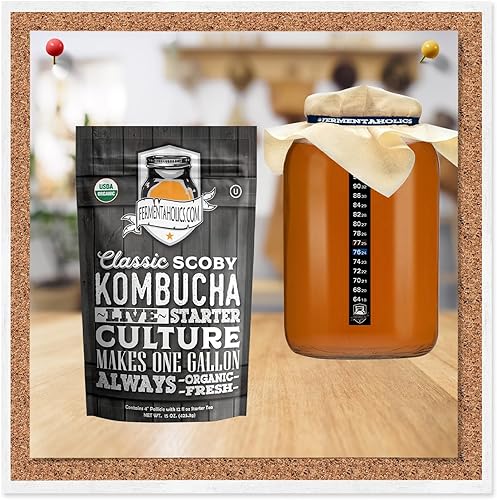 Miniatura 2 de Kombucha Essentials Kit – Incluye Kombucha Orgánica USDA SCOBY + tarro de fermentación de vidrio de 1 galón con cubierta transpirable + tiras de pH