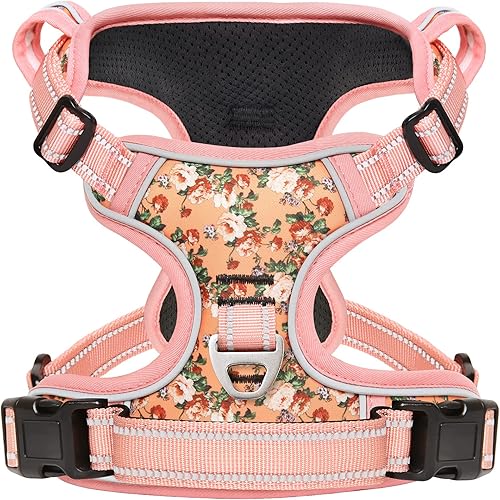 Timos Arnés para perro sin tirones, arnés de chaleco con clip frontal para perros pequeños, arnés acolchado suave reflectante ajustable con 2