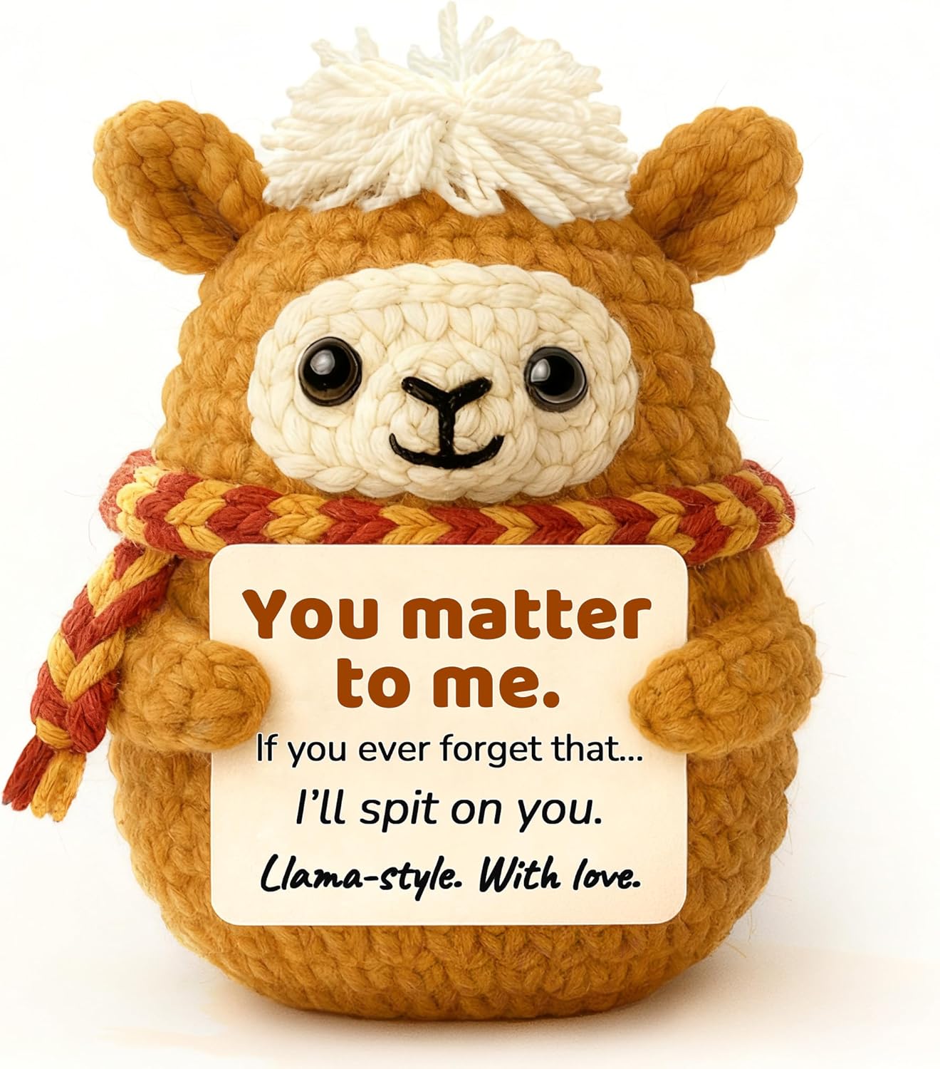 Positive Animals Crochet Llama – Funny Cute Llama Birthday Gift for Best Friend Bestie, Romantic You Matter to Me Gift for Girlfriend Boyfriend, Valentine's Day