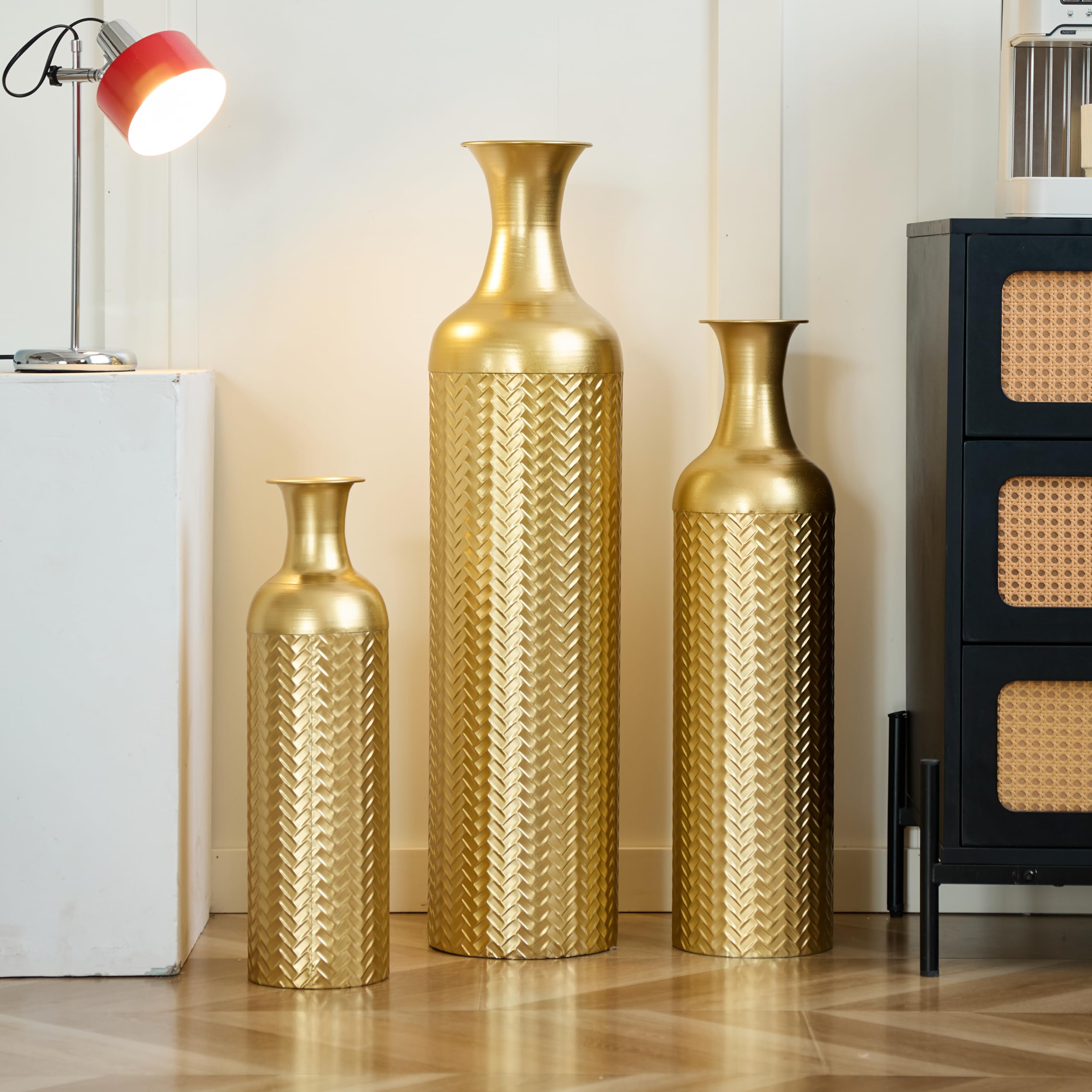 Wazon na kwiaty, nowoczesny, złoty – zestaw 3 wazonów metalowych, duży wazon i mały metalowy wazon do dekoracji salonu, elegancka dekoracja, duży wazony podłogowe, luksusowe wazony na kwiaty, wazon