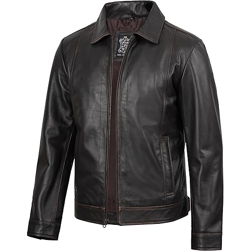 Decrum Mens Leather Jacket - Real Lambskin Classic Vintage Style Leather Jackets For Men