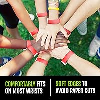 Vista 5 de 1,200 pulseras Tyvek de color rojo neón Wristco para eventos, diseño a prueba de manipulaciones y color fluorescente que evitan la reutilización