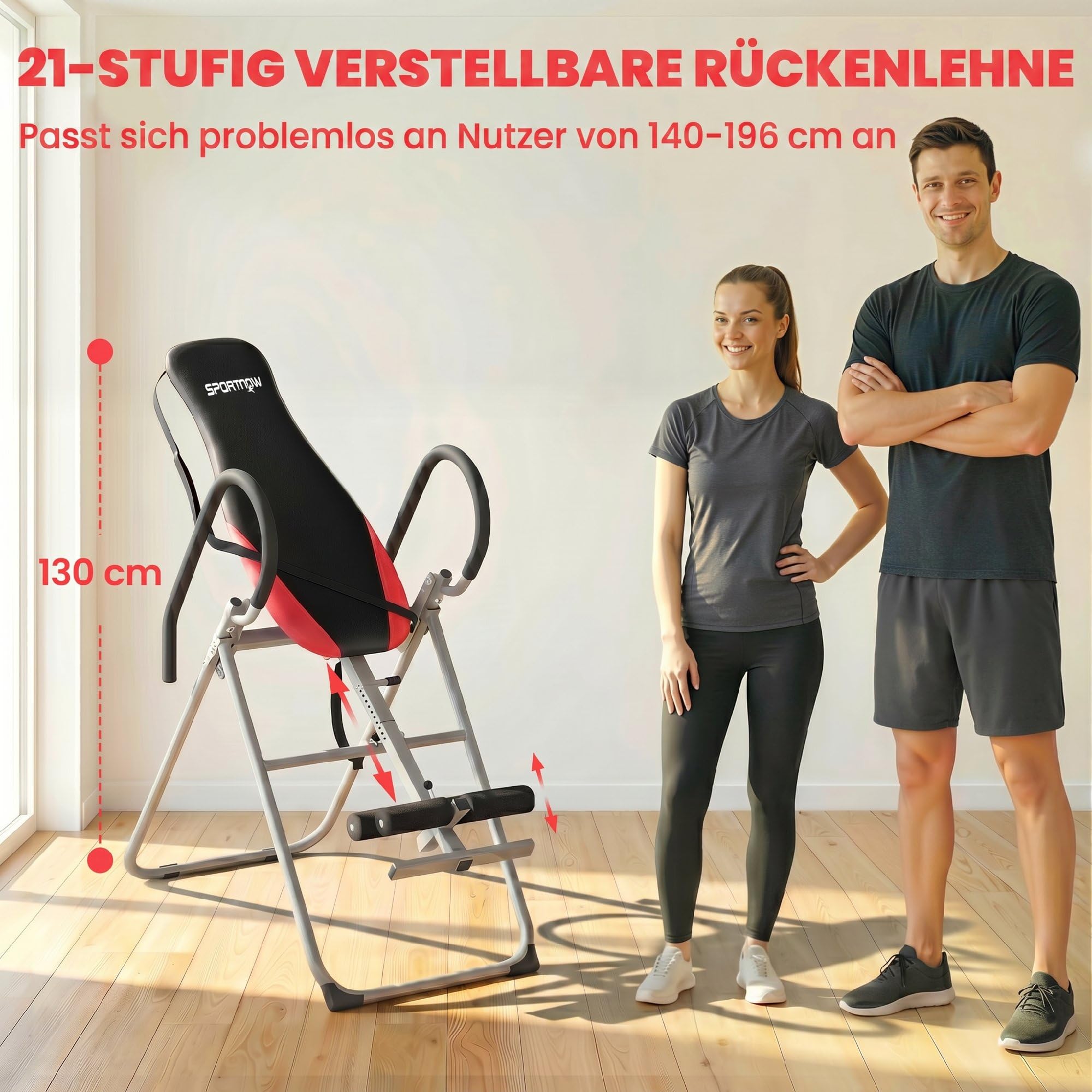 SPORTNOW Inversionsbank Klappbar Inversionstisch mit Verstellbarem Knöchelverschluss Sicherheitsgurt, Ruschfest Schwerkrafttrainer zur Entlastung der Wirbelsäule Streckbank bis 120kg