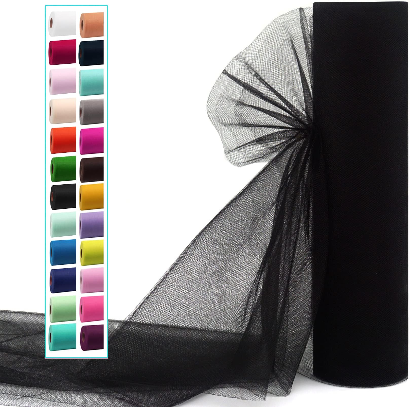 IONTACH Black Tulle Fabric 54 Inch X 20 Yards Tulle Roll
