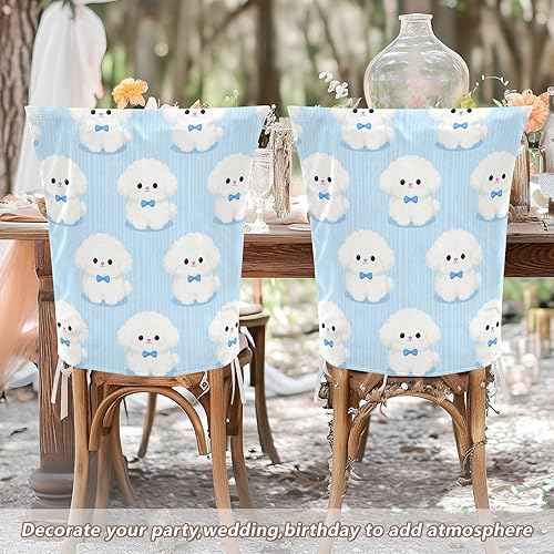 Miniatura 5 de Cute White Bichon Frise Chair Covers for Party Washable for Dining Room Set of 2 decoración Hand Washable Chair Decor cubre sillas para comedor