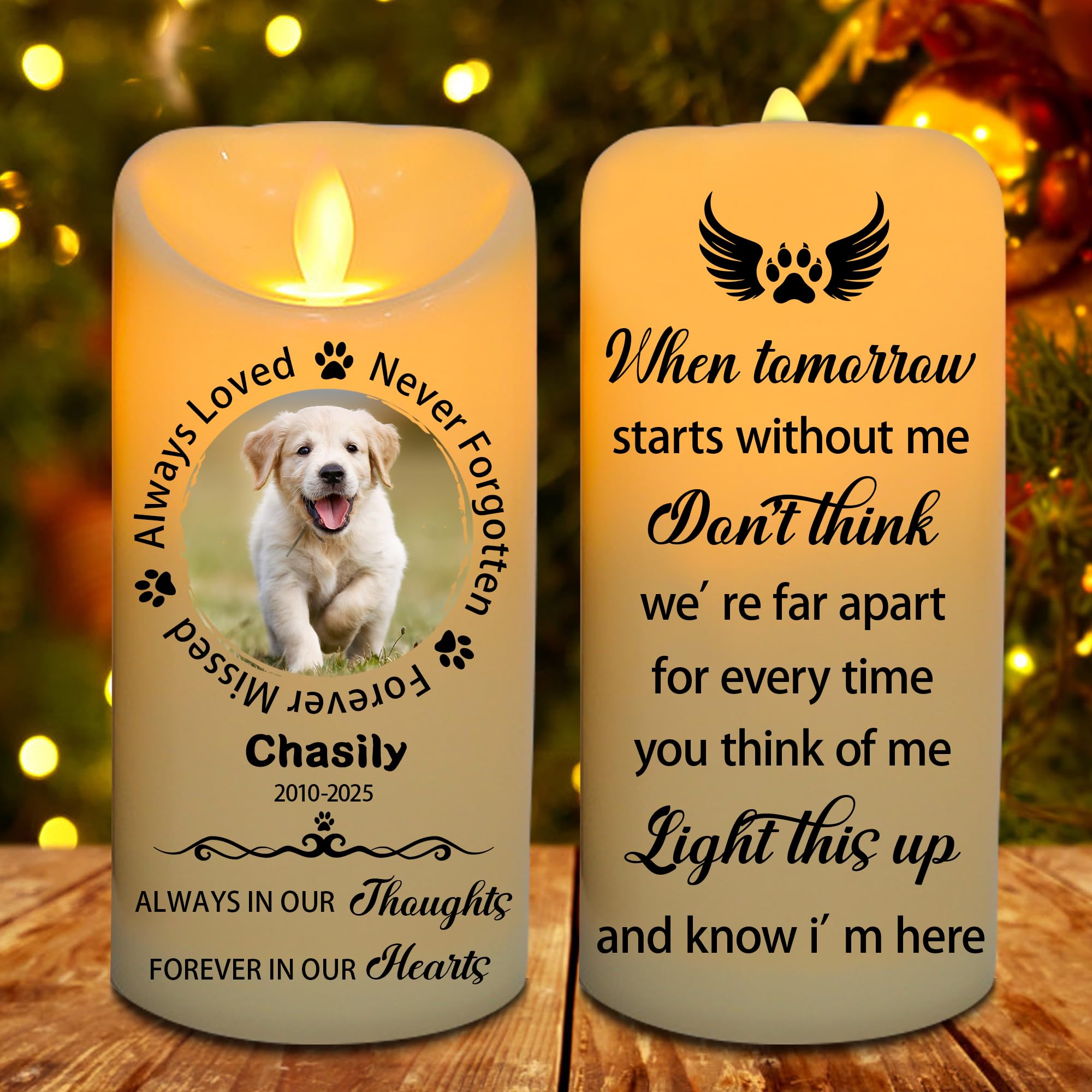 Ozinna Custom Dog Cat Photo Memorial Flameless Candle,Light This Up And Know I'm Here Personalized LED Candle Lights,Pet Dog Cat Remembrance Gift,Pet Loss Gifts, Loss of Dog Sympathy Gift