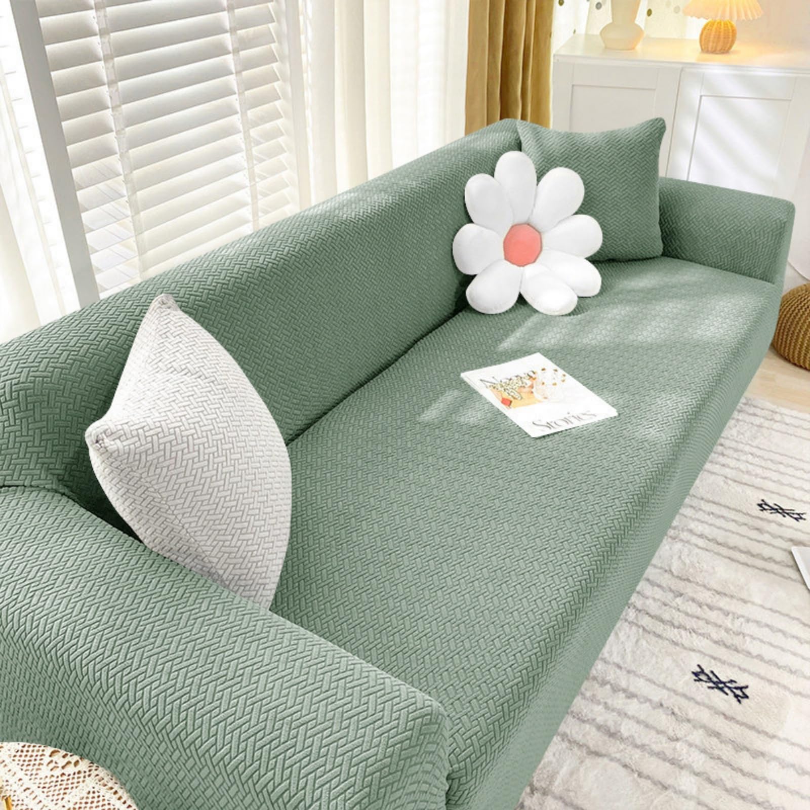 Hixingo Funda Sofa, 1 2 3 4 Plazas, Ajustable Cubre Sofa Elástica Universal, Protector Decoración Cover, Antideslizante Protector de Muebles, Color Sólido (Verde Salvia 01,2 Plazas)